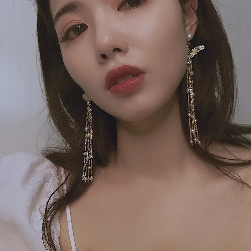 Модные дизайнерские ювелирные изделия NPKDS длинные серьги-бабочки с кристаллами и