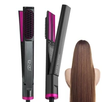 3 in1 professional hair straightener with brush hair hot comb led display curling iron heating comb ceramic plate smoothing