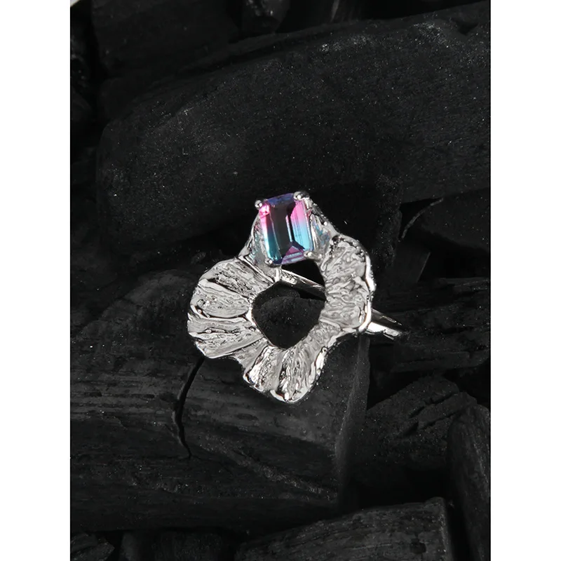 

Korean INS niche design simple joker irregular color zircon S925 sterling silver ring female