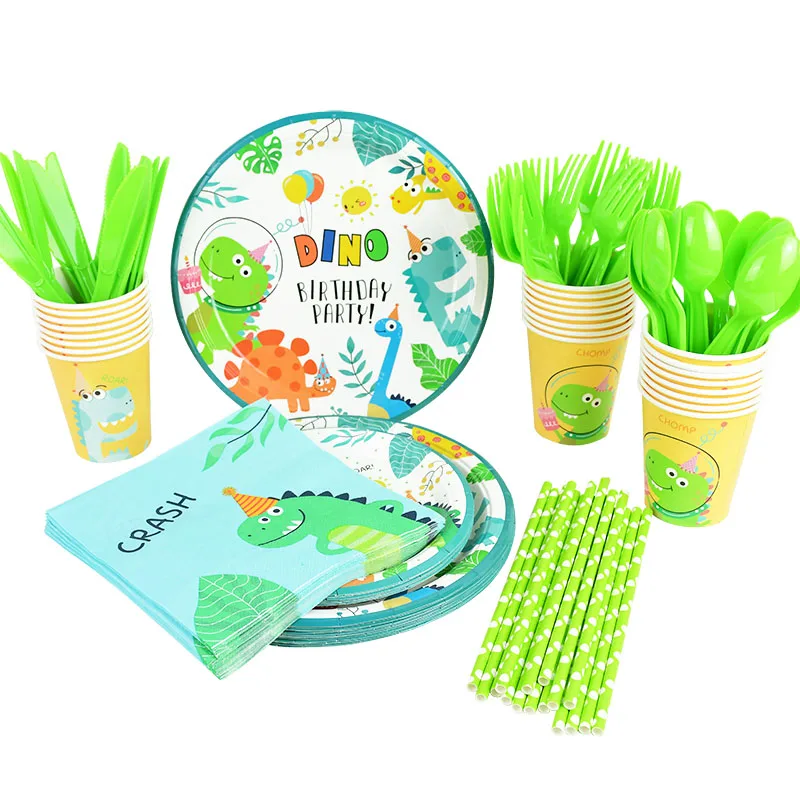 

Dinosaur Party Tableware Paper Plate Cup Napkins Straw Banner For Boy Happy Birthday Party Decoration Baby Shower
