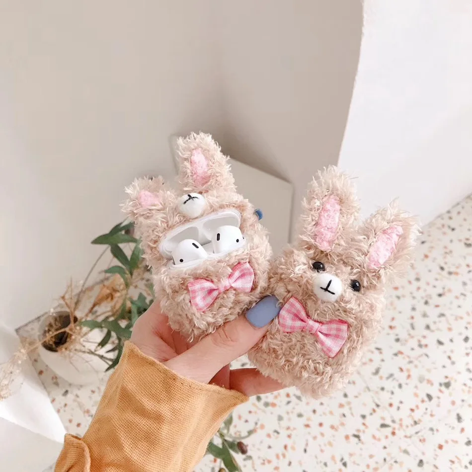 3D Cute Earphone Case for Airpods Case Cartoon Knitted plush Cover for Apple Airpods 2 Case Bear Teddy Dog Rabbit Earpods Case