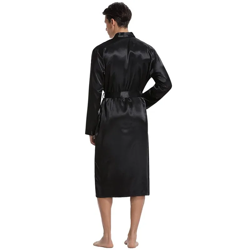 Male Robe Sleepwear Faux Silk Nightwear Casual Kimono Bathrobe Gown Solid Nightgown Homewear Men Loungewear Home Clothes