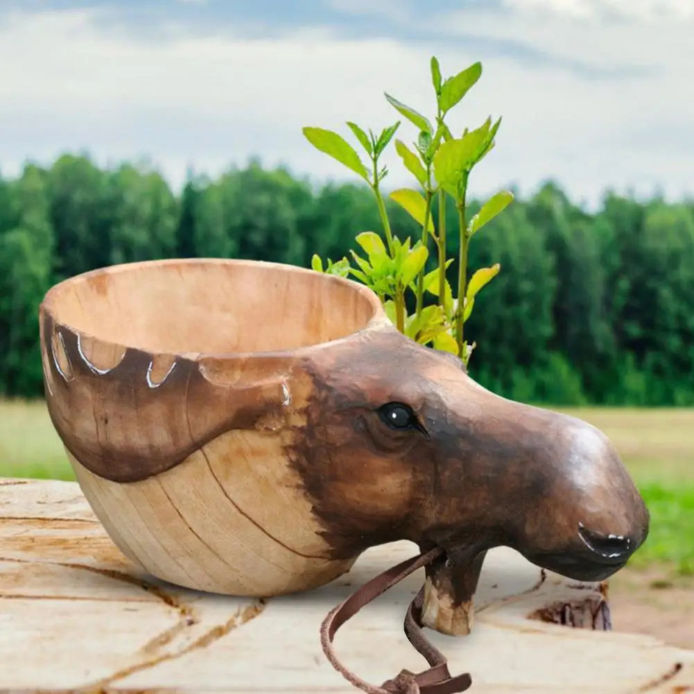 Nordic Creative Portable Kuksa Rubber Wooden Water Cup Hand Carved Animal Head Juice Milk Tea Coffee Drinking With Handle | Дом и сад