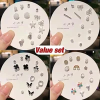 925 silver needle earrings combination set exquisite and small temperament simple star heart pearl pendant ladies jewelry