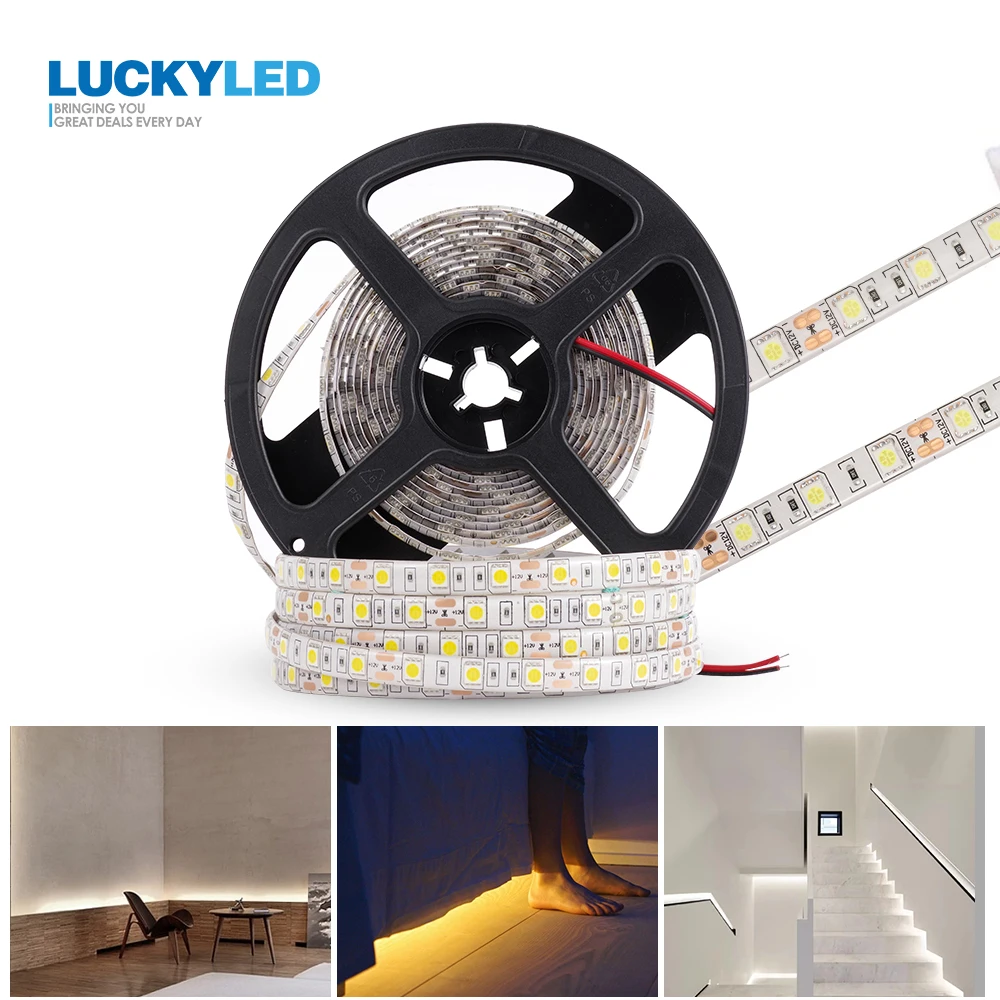 

LUCKYLED 5M Led Strip 12v Waterproof SMD 2835 5050 60Leds/M Ribbon Led RGB Tape Flexible Led Light Strips Room Decoration Lamp