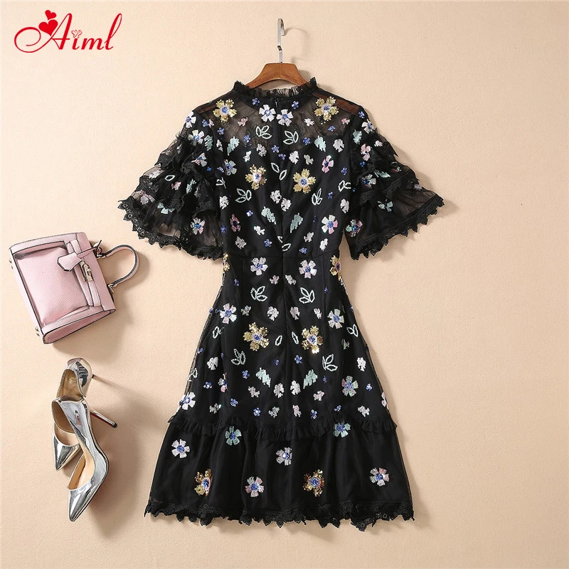 Женское винтажное платье с блестками модельное Дизайнерское черное банкетное