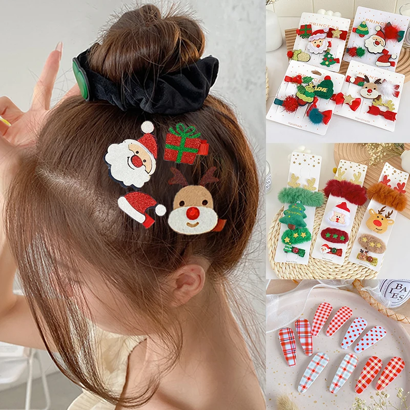 

Детский Рождественский подарок заколка для волос для девочек Женская Праздничная заколка с мультяшным Санта-Клаусом оленем заколка для во...