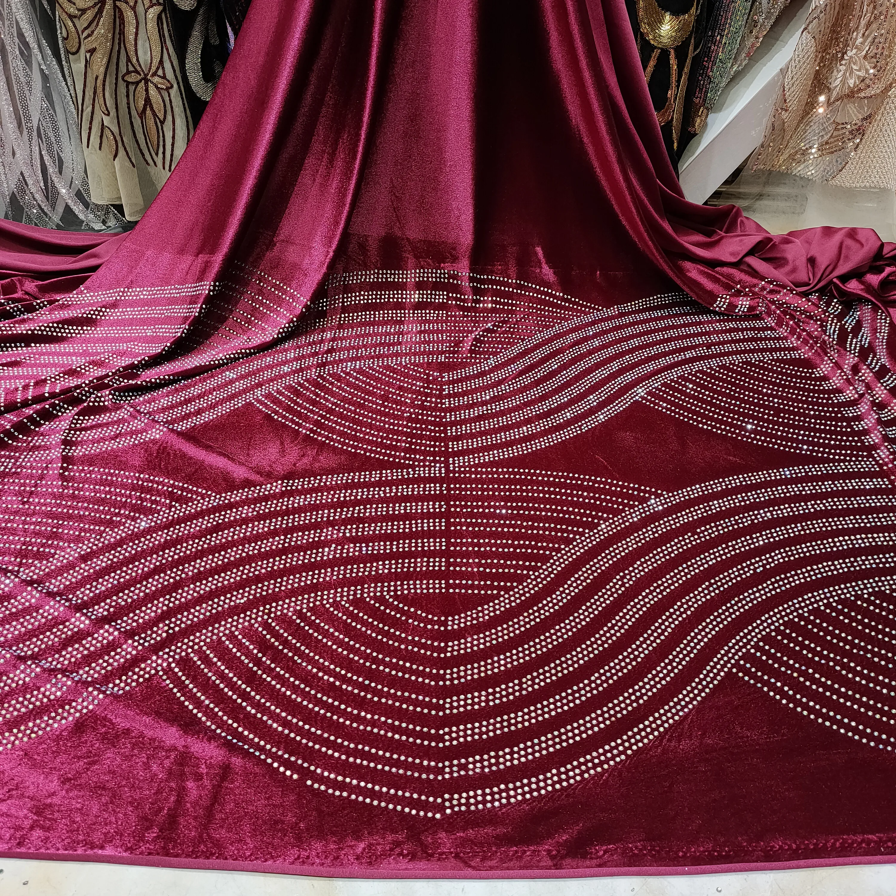 Небесно-голубая африканская бархатная кружевная ткань с вышивкой камнями для