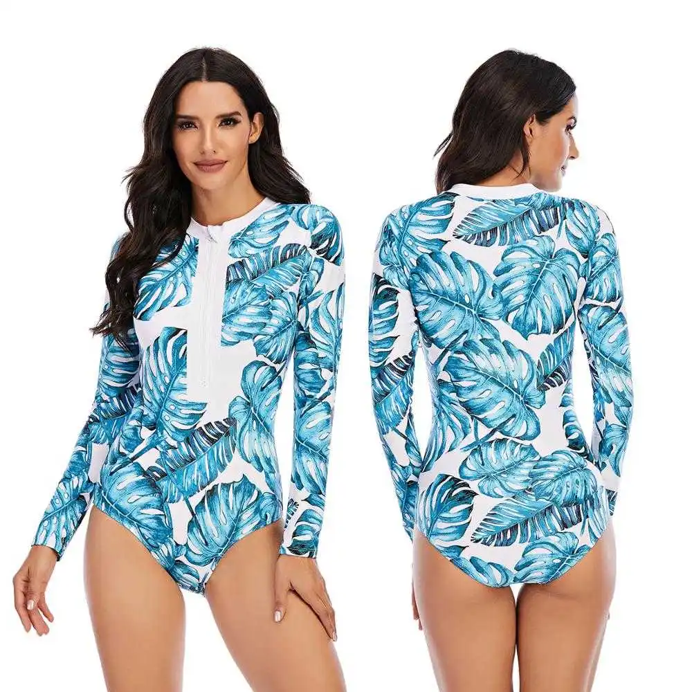 

Women's Diving Swimsuit, Long Sleeve Printed Swimsuit, Rash Protector, Surfing, 2021