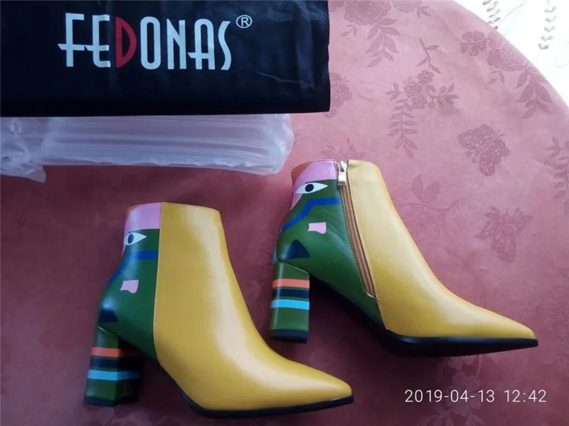 FEDONAS/ г., модные брендовые женские ботильоны женская обувь на высоком каблуке с принтом женские вечерние туфли-лодочки для танцев классические кожаные ботинки