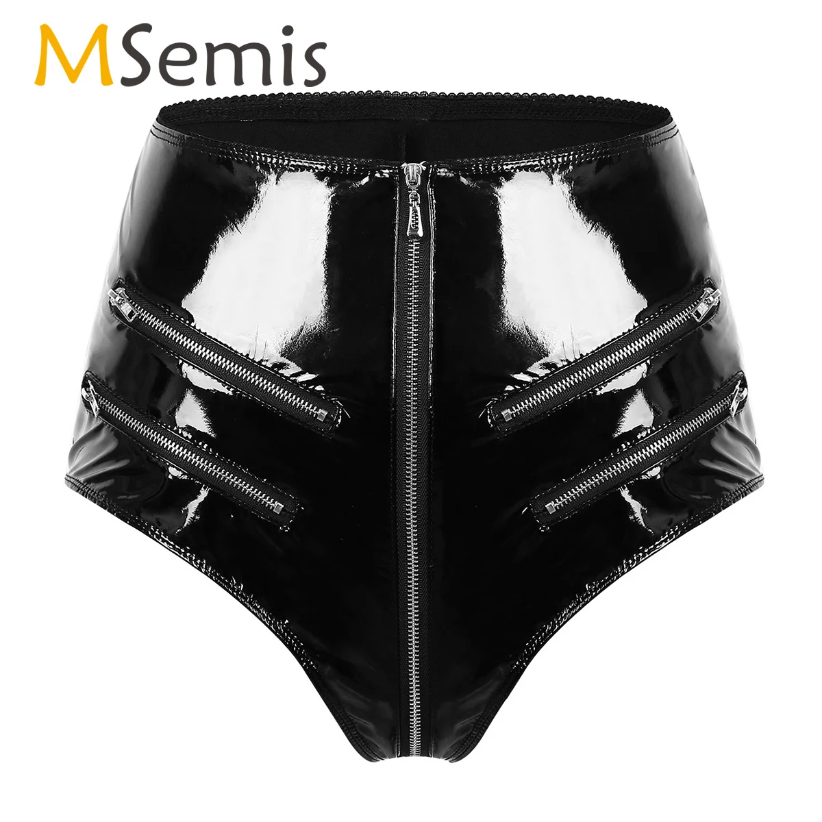 Женские блестящие латексные шорты с высокой талией пикантные из лакированной