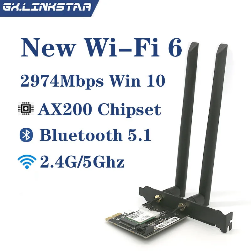 

2974 Мбит/с, беспроводной Wi-Fi адаптер 6 для Intel AX200NGW, Wi-Fi карта 2,4G/5 ГГц, Bluetooth 5,1 802.11AX/AC с PCI-e для ПК
