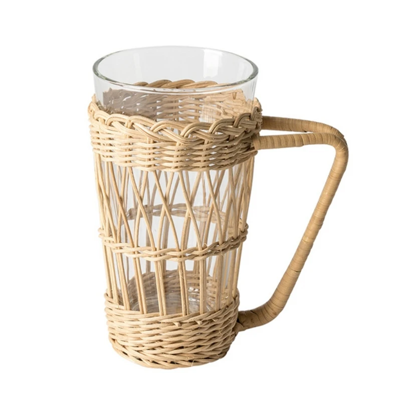 

Cup Handmade Rattan Woven Cup Sleeve with Handle Practical Durable Cup Creative Retro Pastoral Style Protection Include Cups