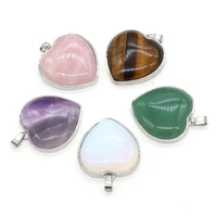 1pcs natural stone agates heart shape green aventurine rose quartzs pendant for jewelry making diy necklace gift size 32x35mm