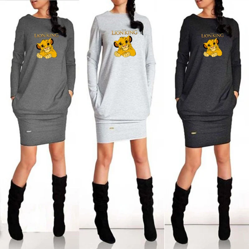 

Sexy Dress The Lion King Kawaii Simba Pocket Bodycon Vestidos Vintage Casual Slim Autumn Spring Dresses Femme Robe Women Clothes