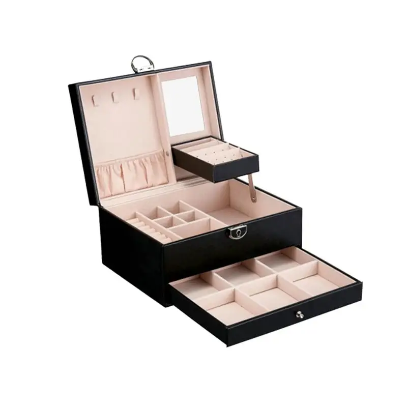 

Кожаная Шкатулка для ювелирных изделий, многоуровневая декоративная шкатулка для хранения ювелирных изделий большой емкости, разноцветна...