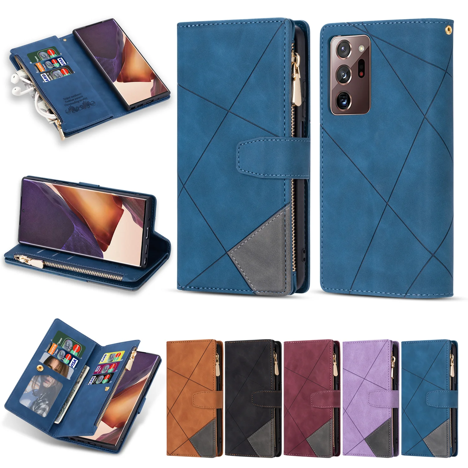 

Card Holder Wallet Case for Samsung Note20 Note10 Plus Note9 Note8 A10 A20 A30 A50 A70 M10 Anti-Fingerprint Leather Flip Covers