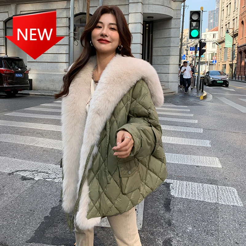 

Женская пуховая парка, куртки с натуральным лисьим мехом, женская теплая одежда, зимняя куртка на утином пуху с длинным рукавом, женский мех...