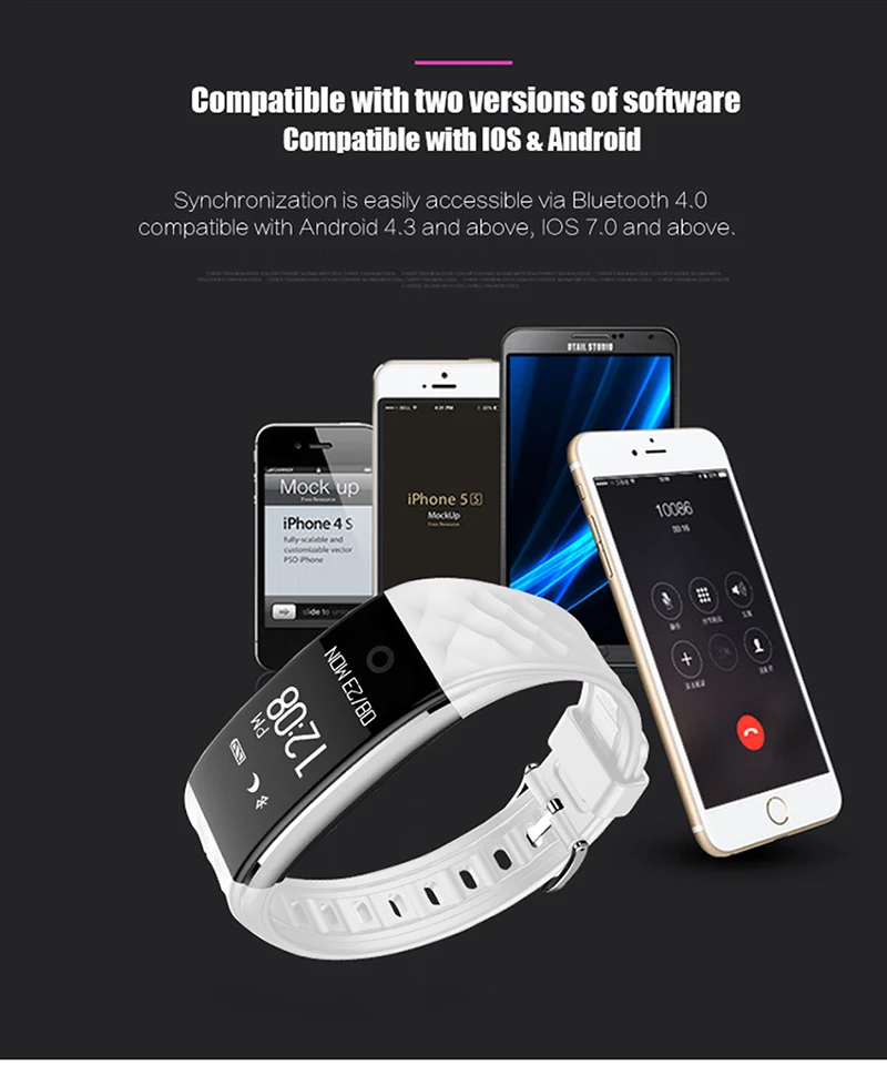 S2 Bluetooth Смарт-браслет пульсометр OLED фитнес-шаговый Браслет Для xiaomi huawei ios Phone pk fitbits MIBAND 3