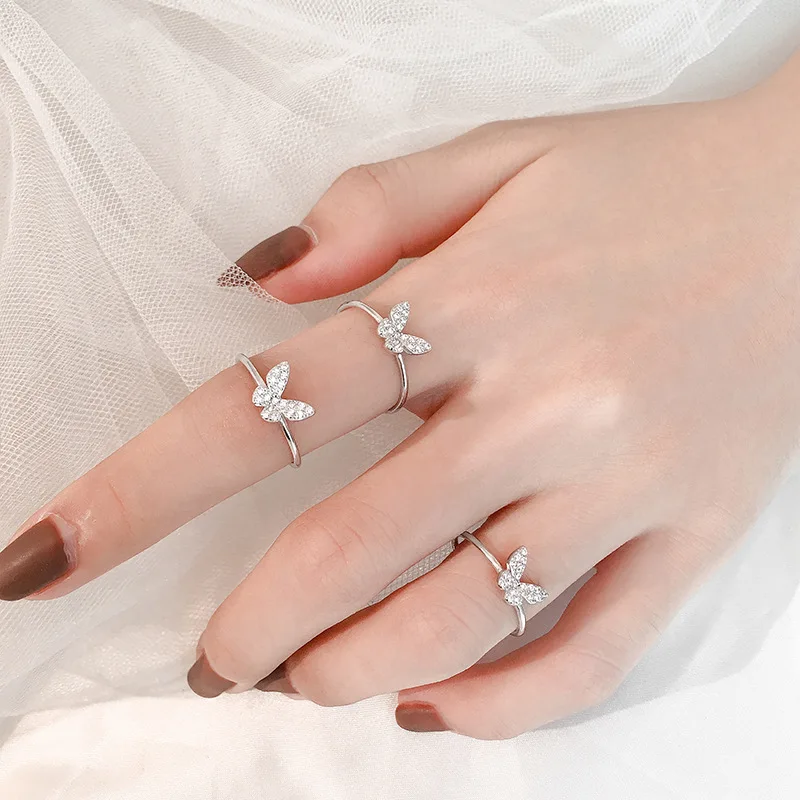 

Fashion 925 Sterling Zircon Butterfly Finger Ring Classic Jewelry For Women Girls Wedding Christmas jz514