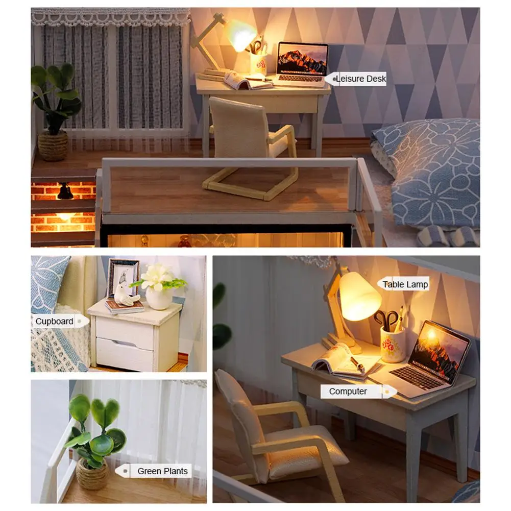 

DIY Doll House Furniture Kit Dust Cover Wooden Mini Dollhouse Toy for Kids