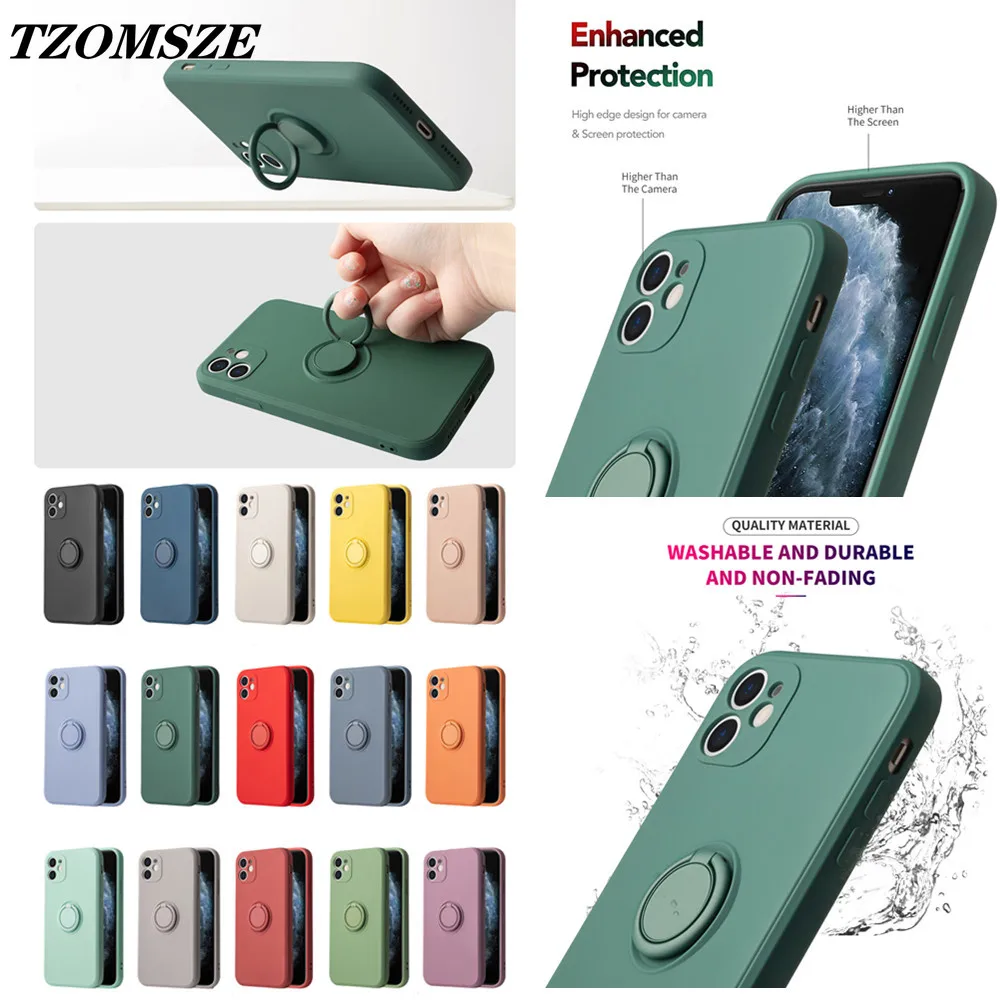 

Liquid Silicone Finger Ring Stand Magnetic Holder Bracket Cases For iPhone 11 Pro Max 12 Mini XR X XS Max 7 8 Plus SE 2020 Shell