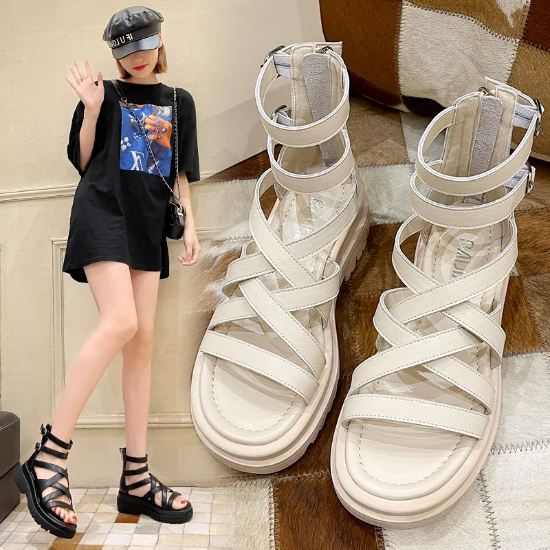 

2021 Ankle Strap Buckle Platform Open Toe Block Heel Ladies Shoes Fashion Summer High Heels Thick Bottom Hollow Women Sandals