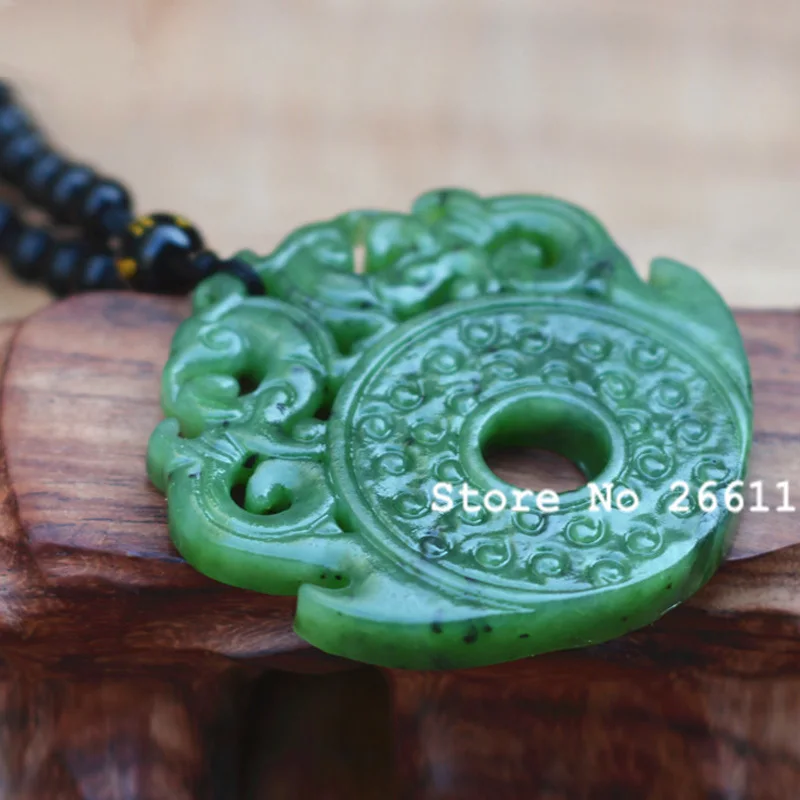 (Сертификат) кулон из натурального нефрита с резным китайским драконом и пряжкой