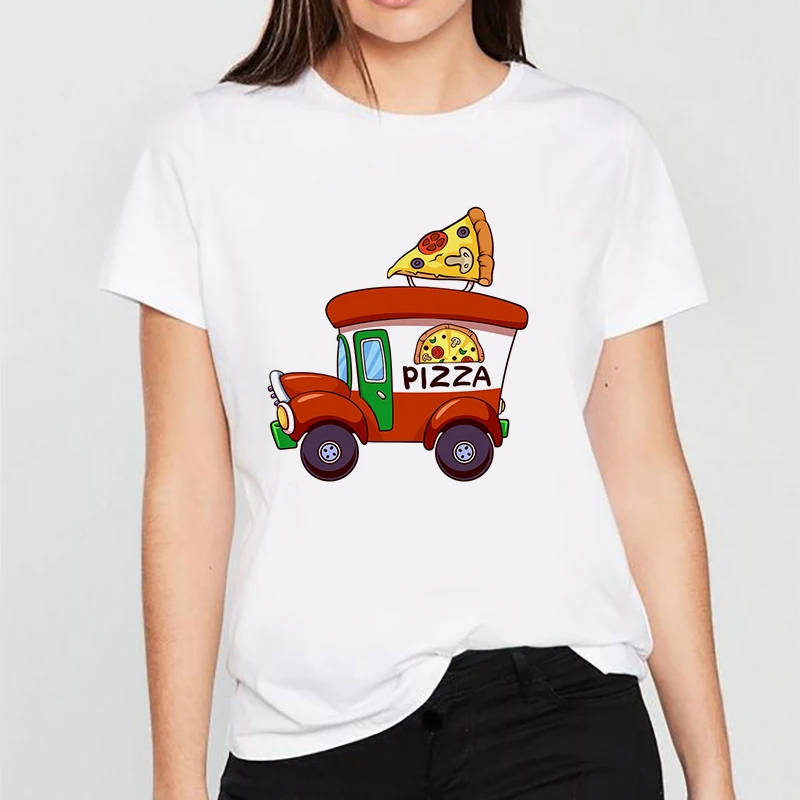 

2021 New T Shirt Pizza Cartoon Harajuku Ulzzang T-Shirt Femal O-neck Summer Tops 90s Girls Graphic Tee Woman Clothing