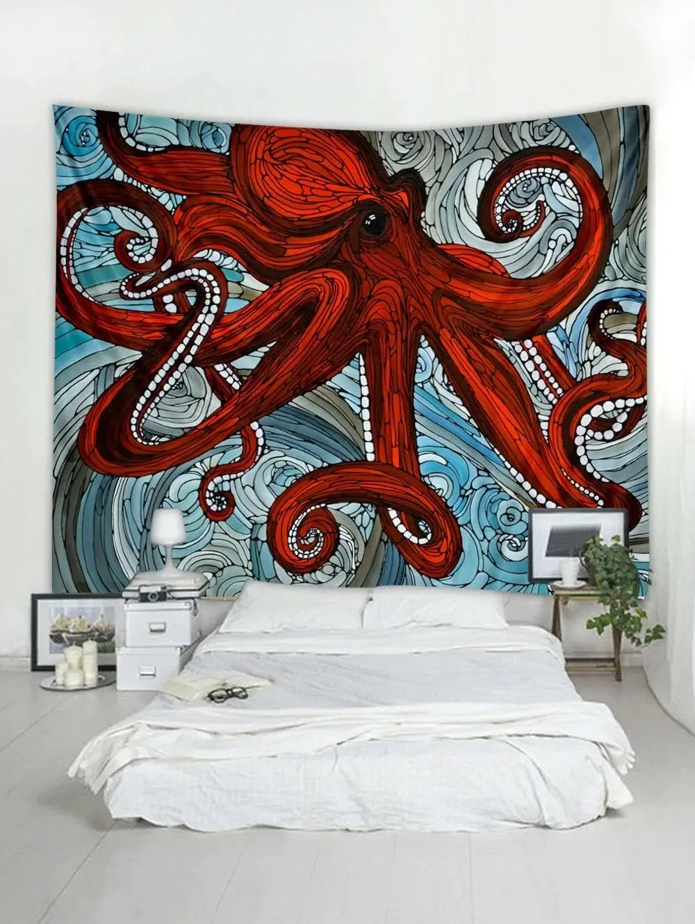 Художественный гобелен с изображением осьминога на стене | Дом и сад