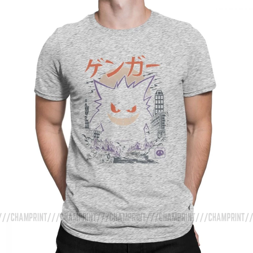 Серый Gengar Kaiju японский стиль Одежда с покемоном комедии модные футболки для мужчин новинка чистый хлопок тройники короткий рукав Футболка уникальный - Цвет: Серый
