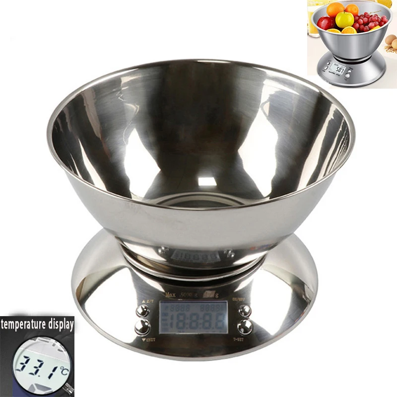 

Электронные весы, Цифровые кухонные приборы из нержавеющей стали до 5 кг с функцией измерения температуры, для пищи