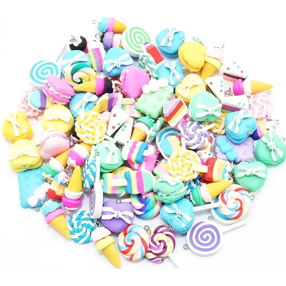 

100PCS Mixed Lollipop Ice Cream Biscuits charms picked at random R012