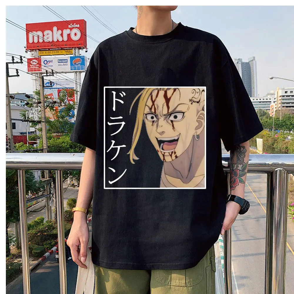 

Tokyo Revengers Draken New Trend Classic Harajuku Design Simple Print Summer Short Sleeve 100% Cotton Man Loose T-shirt Hip Hop