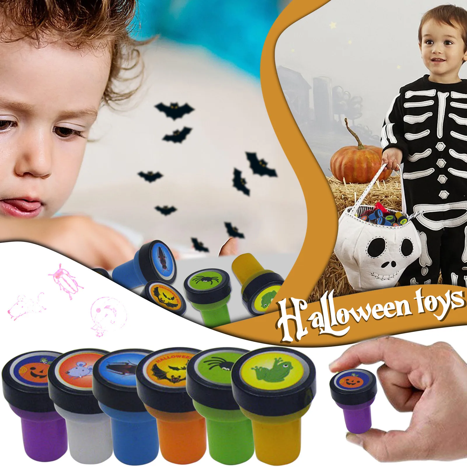 Sello de dibujos animados para ni&ntilde;os, pintura de Halloween DIY, suministros para guarder&iacute;a, decoraci&oacute;n de &aacute;lbum de fotos, estampadora de &aacute;lbum de recortes, 10ML # F, 6 uds.-0