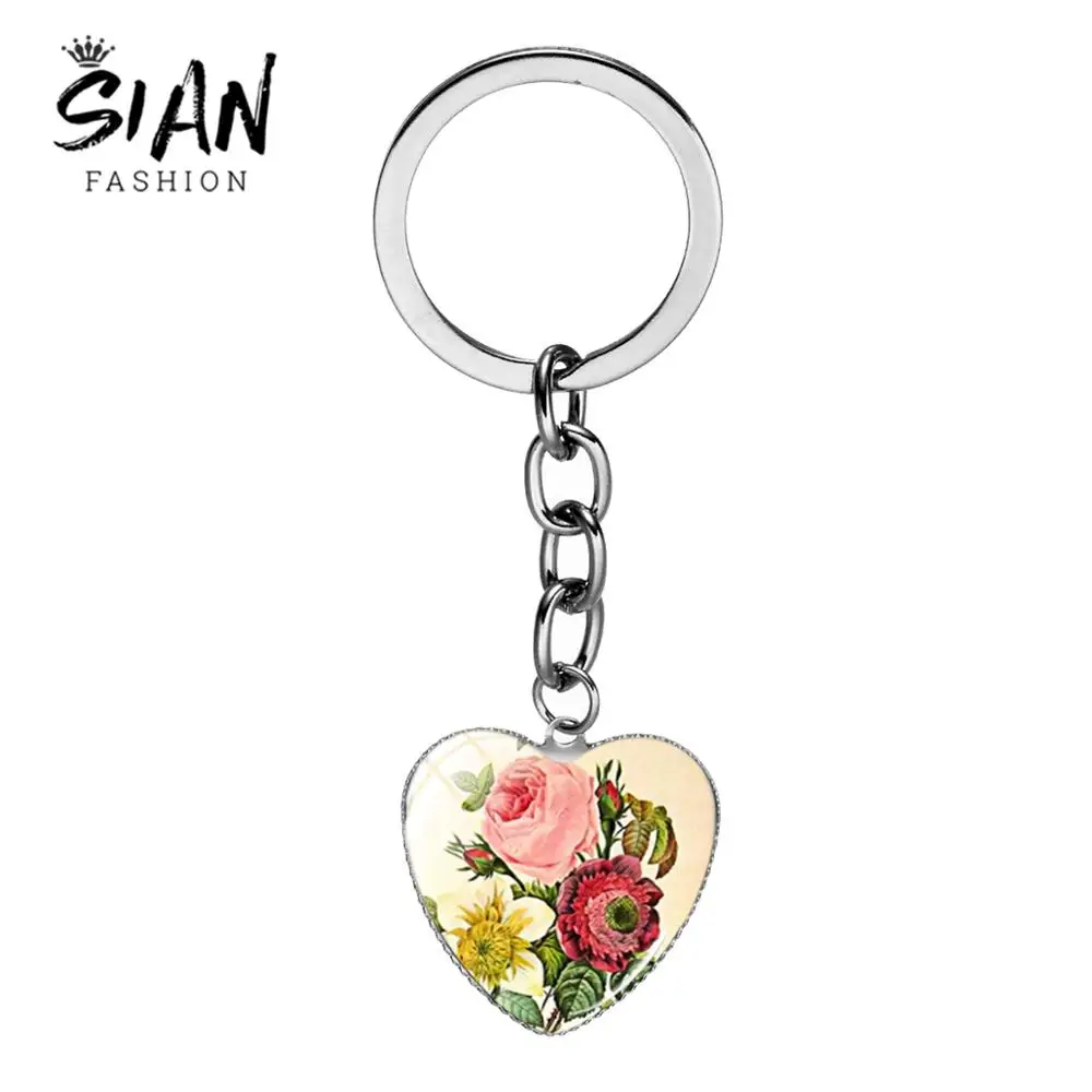 Азиатских Шарм Винтаж картин из цветов брелок в виде сердца розового Маргаритка