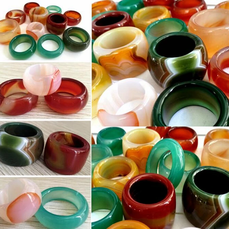 10pcs BIG Wide Natural Stone Ring Exquisite Men's Women's Color Glass Thumb US Size 8-14 Mix Luxury Vintage Jewelry | Украшения и