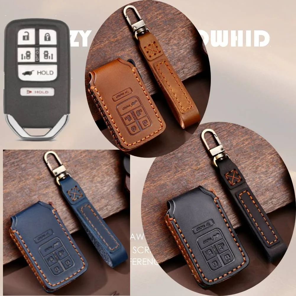 

For Honda Odyssey 6 Buttons Leather Keyless Smart Car Key Fob Case Cover Holder Replacement Car Key Fob Shell Cover