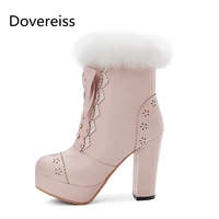 dovereiss 2022 winter fashion ankle boots platform female boots matin boots chunky heels cross tied sexy new big size 41 42 43