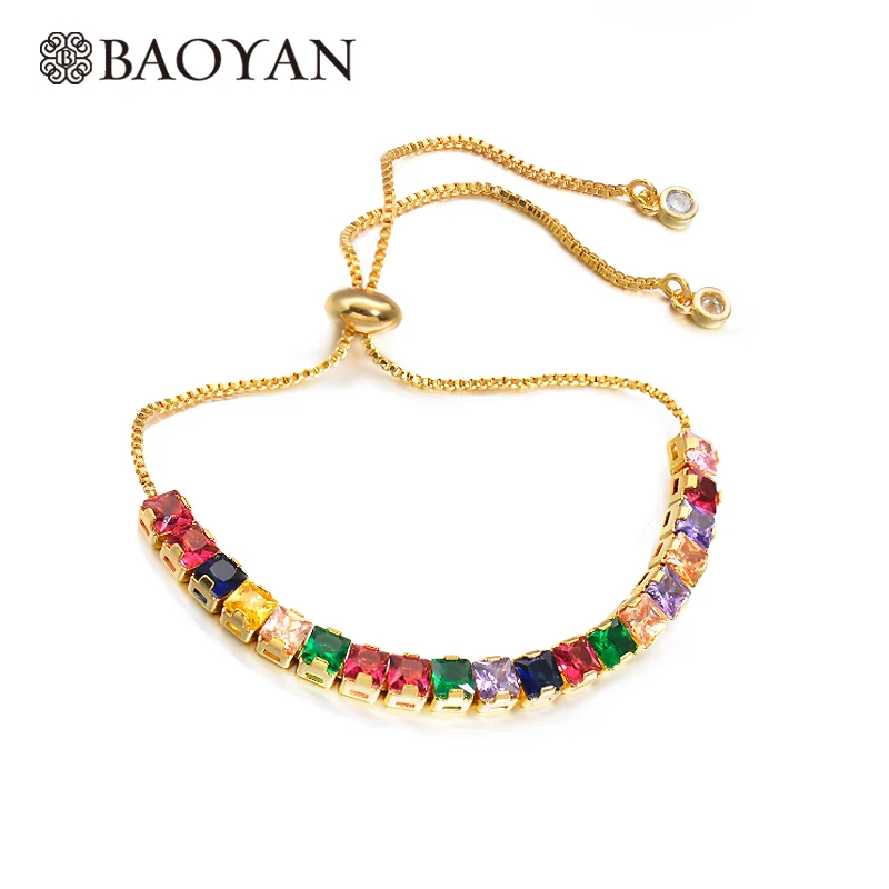 BAOYAN маленькие квадратные хрустальные браслеты модные женские Аксессуары Boho Регулируемый Хрустальный Теннисный браслет золотые браслеты для женщин - Окраска металла: BRBTG154-5495