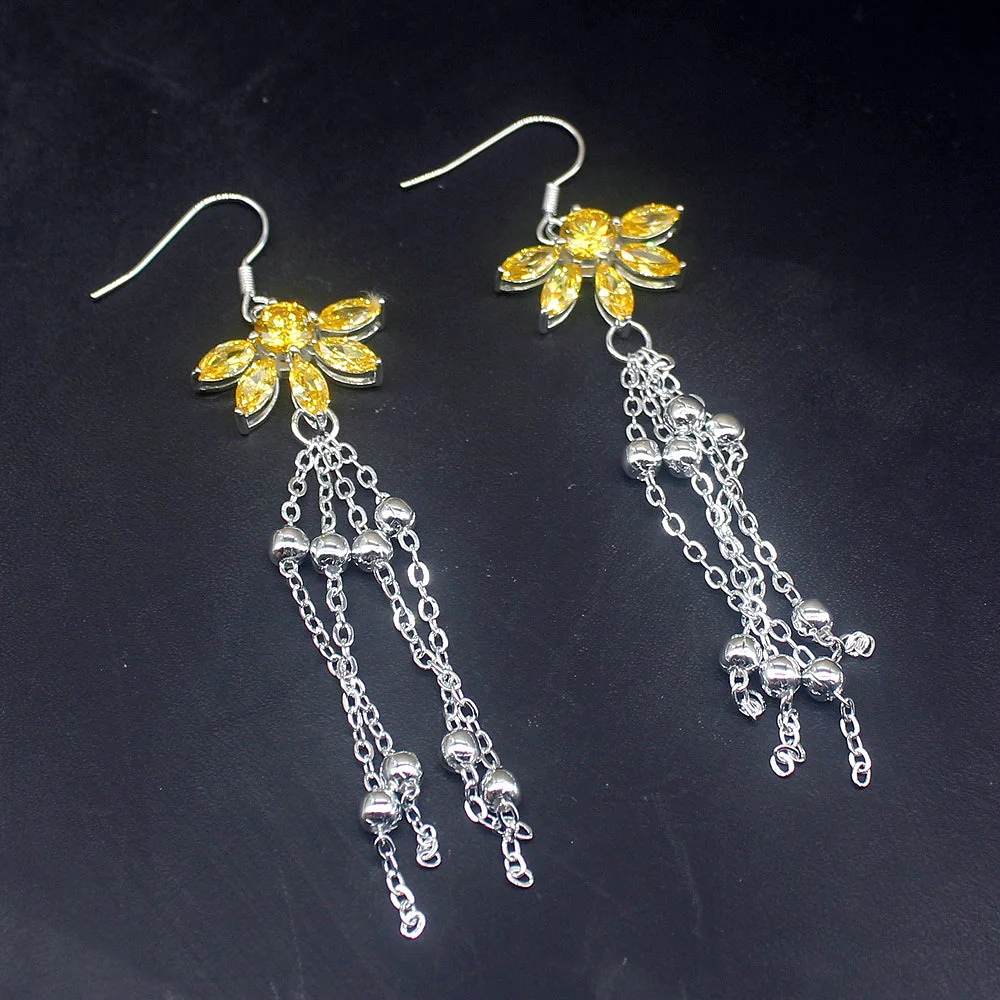 

Gemstonefactory Big Promotion Single Unique 925 Silver Long Earring Citrine Women Ladies Gift Dangle Drop Earrings 20213704