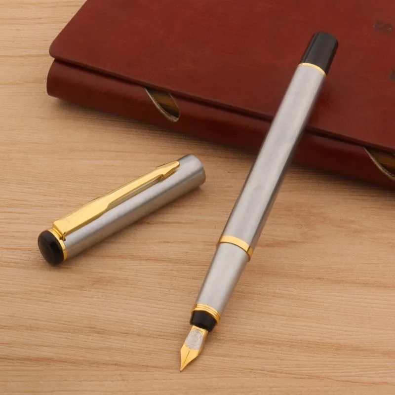 Ручка перьевая из нержавеющей стали с золотыми чернилами 801 | Канцтовары для