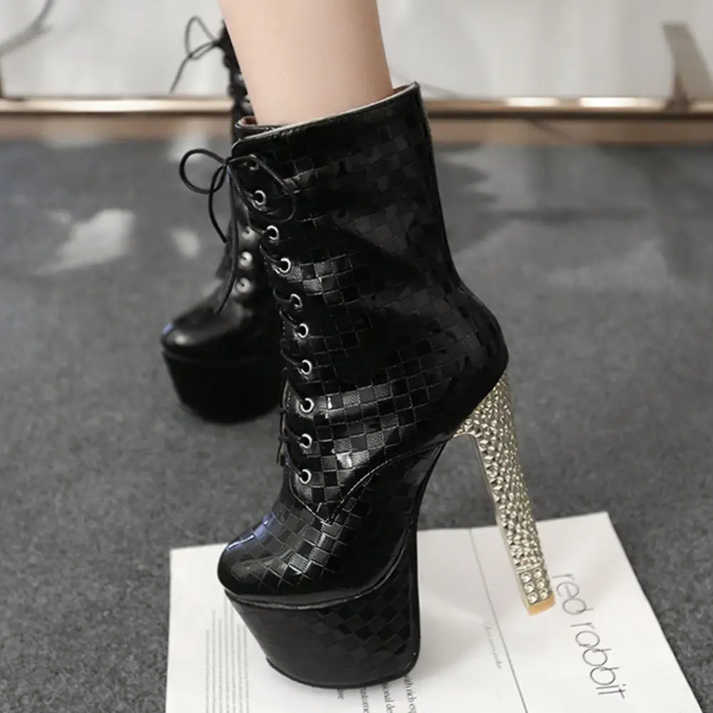 

RIBETRINI Female Party Dress Clubwear Shoes Sexy Platform High Heels shoes lace Ankle Women Boots Brand Boots