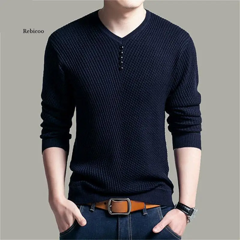 

Sweater Men Casual V-Neck Pullover Shirt Autumn Winter Slim Fit Long Sleeve Mens Sweaters Knitted Cotton Pull Homme Top