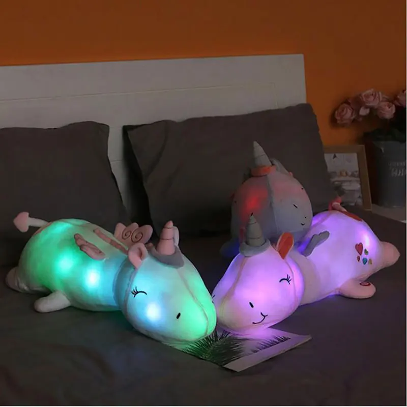 

60CM Cute Glowing LED Light Unicorn Plush Toys Lovely Luminous Animal Unicorn Pillow Stuffed Dolls for Children Kids Gifts New