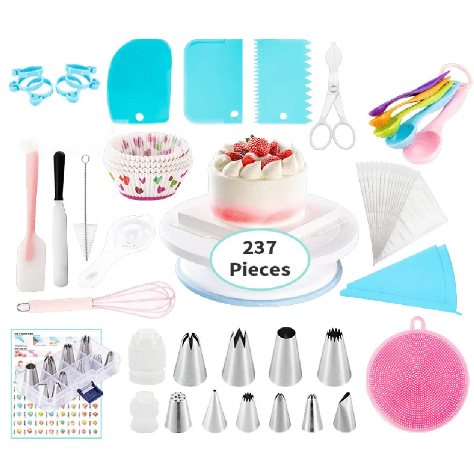 237Pcs  Baking Cake Decorating Tools Pastry Nozzles Cake Non-slip Turntable Piping Measure Spoon Kitchen Accessories