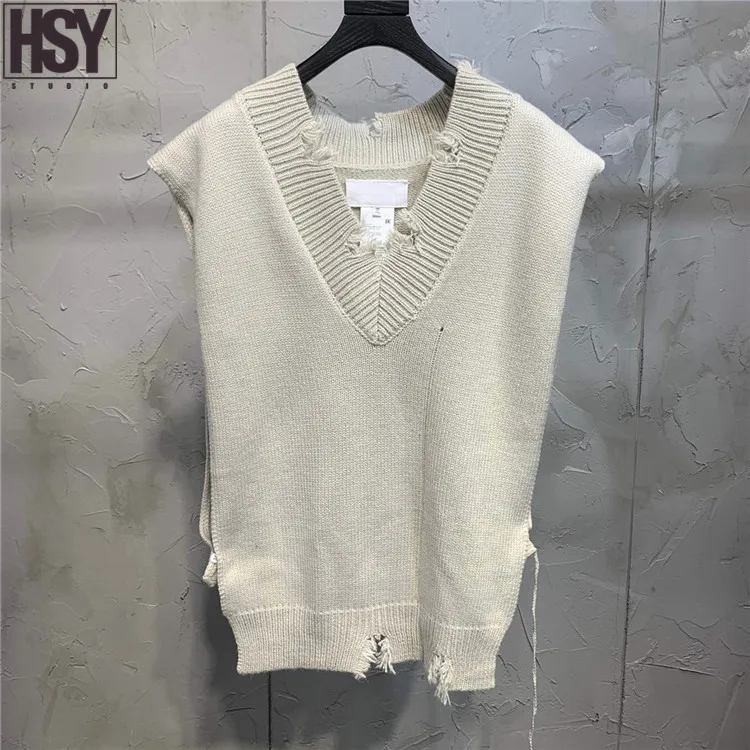 【HSY studo】2019 Новая Осенняя Женская майка разные стили потертые детали вязаный