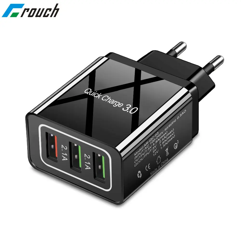 Быстрое зарядное устройство QC 3,0 18 Вт с 3 USB-портами для iphone 7 8 XR MAX iPad Samsung S8 Huawei Xiaomi, быстрое зарядное устройство QC3.0 с вилкой для ЕС/США