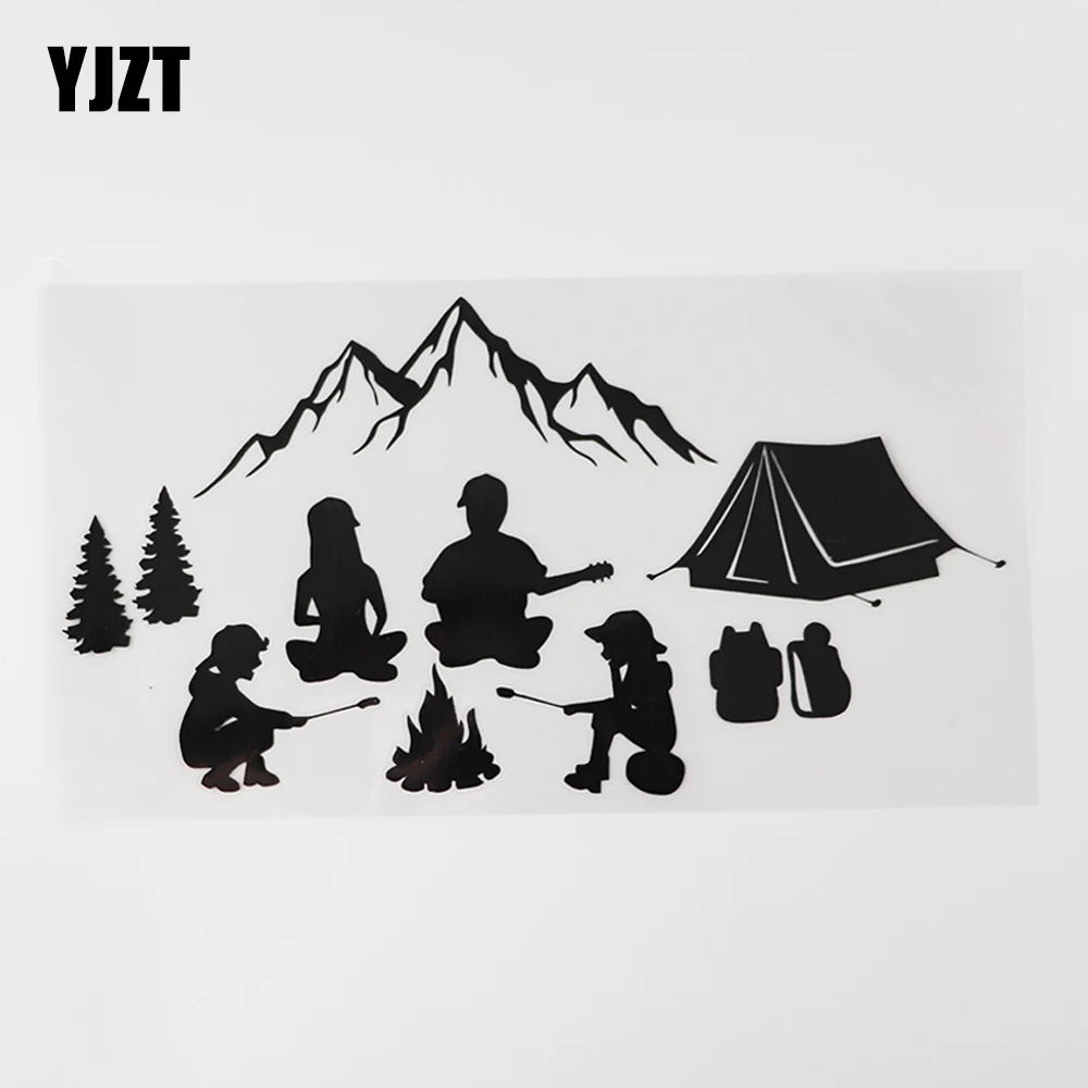 

YJZT 22.8CMX12.3CM Family Camping Campfire Outdoor Decal Vinyl Car Sticker Black/Silver 8A-1012