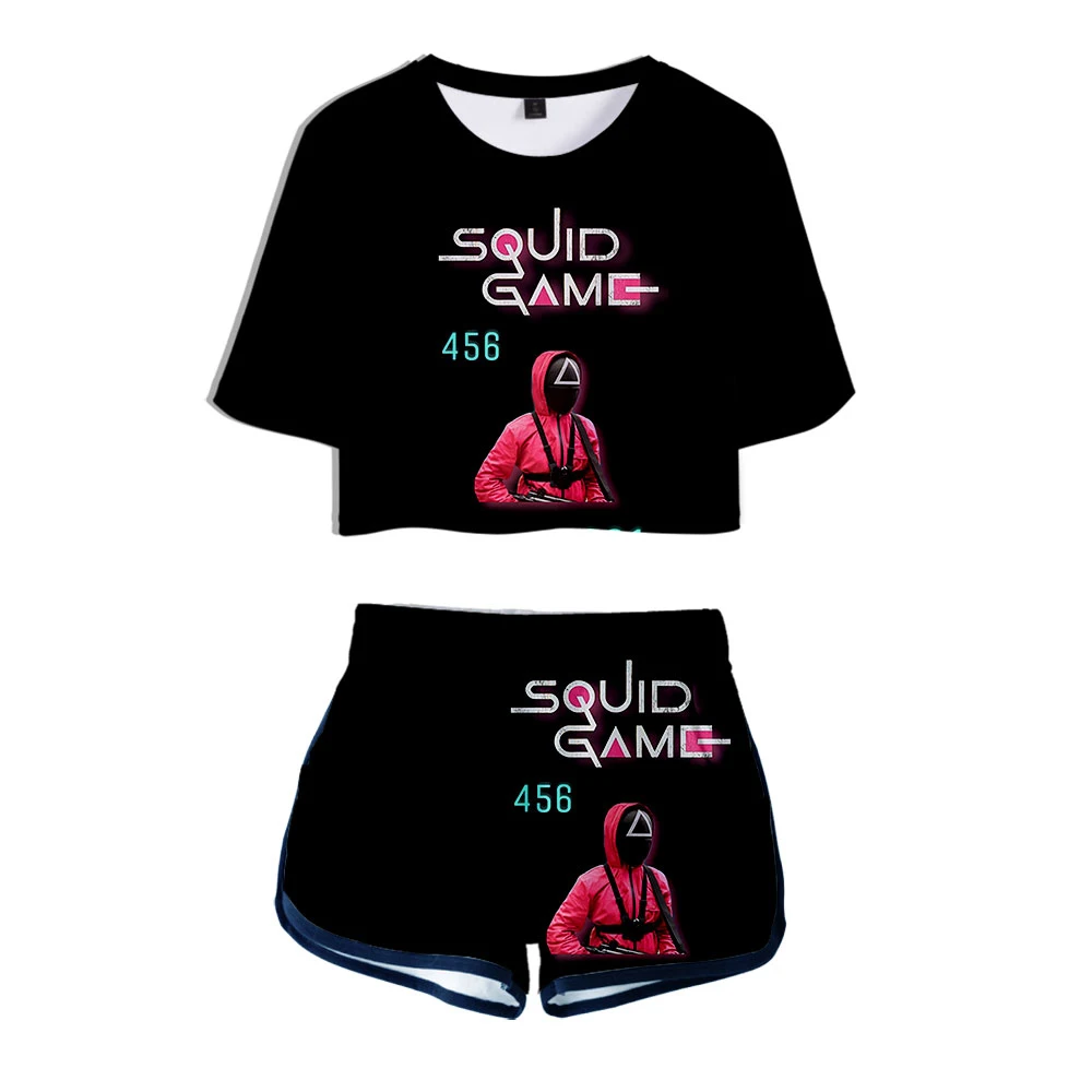 Женский костюм из двух предметов: шорты и кроп-топ с 3D-принтом |